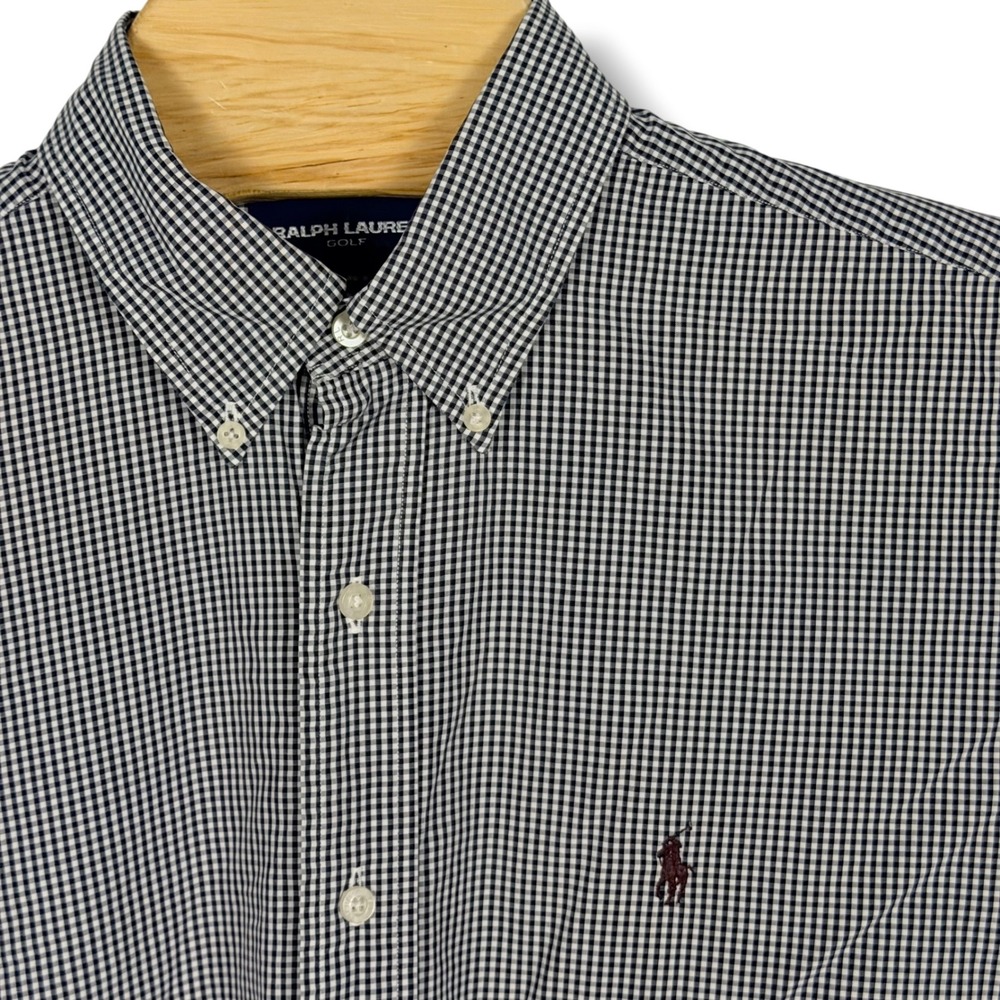 Ralph Lauren Button Down Shirt Men L Black Gingham Tilden Cotton Pony Golf Prep